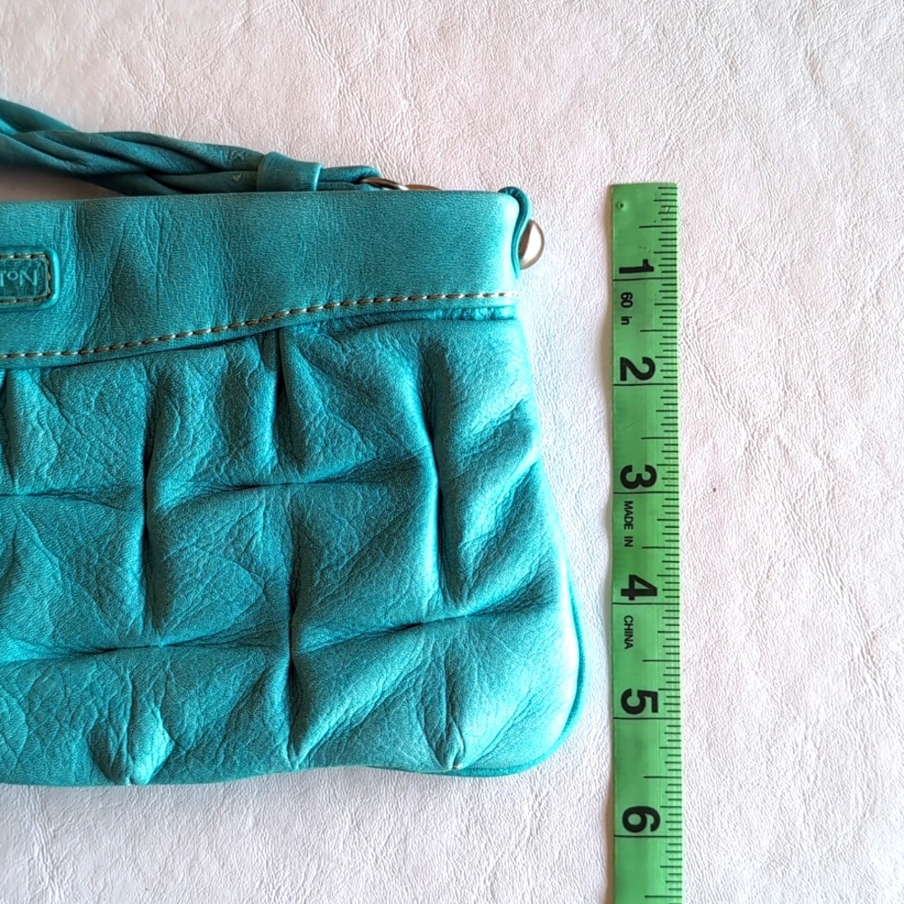 Ellington Turquoise Blue Aqua Dimpled Leather Wristlet Clutch - Picture 7 of 8